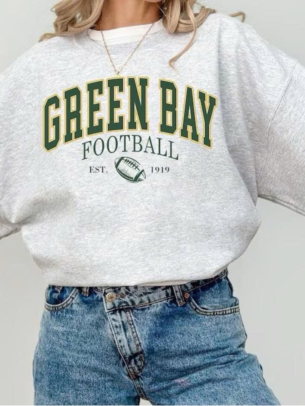 Gray 'Green Bay Football' Crewneck Sweatshirt with Green and Gold Print